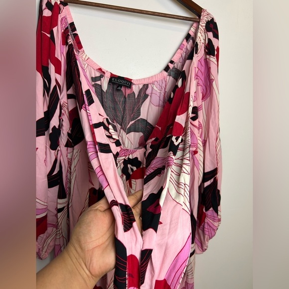 ELoquii Maxi Dress Plus Size 16 Women Floral Tiered Half Sleeve Slit  Hem - Picture 6 of 10